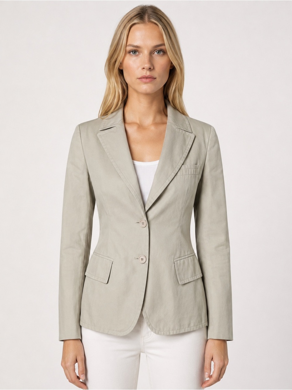 Miu Miu Beige Cotton Tailored Single Breasted Blazer Jacket Womens Sz 42 US 6